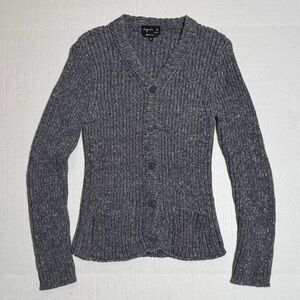 AGNÉS B. Women's Knit Cotton Gray Button-Up Cardigan Sweater Made in Italy 2